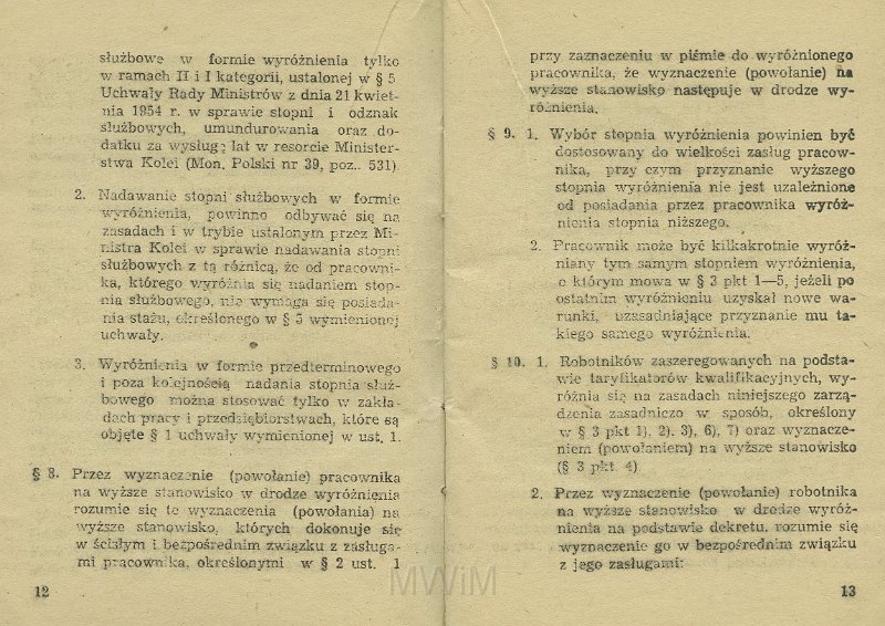 KKE 5517-8.jpg - Dok. „Zarządzenie Ministra Kolei” Nr. 198 z dnia 21 VI 1954 r. o wyróżnianiu pracowników i Regulamin obowiązków pracowników Kolejowych oraz zasad i trybu postępowania dyscyplinarnego, Kraków, 1954 r.